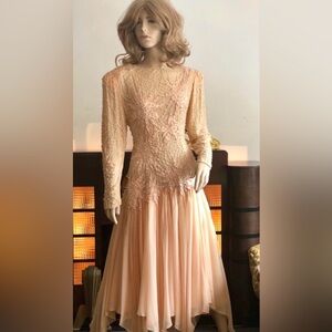 Elegant Pearl Embellished Cream Dress